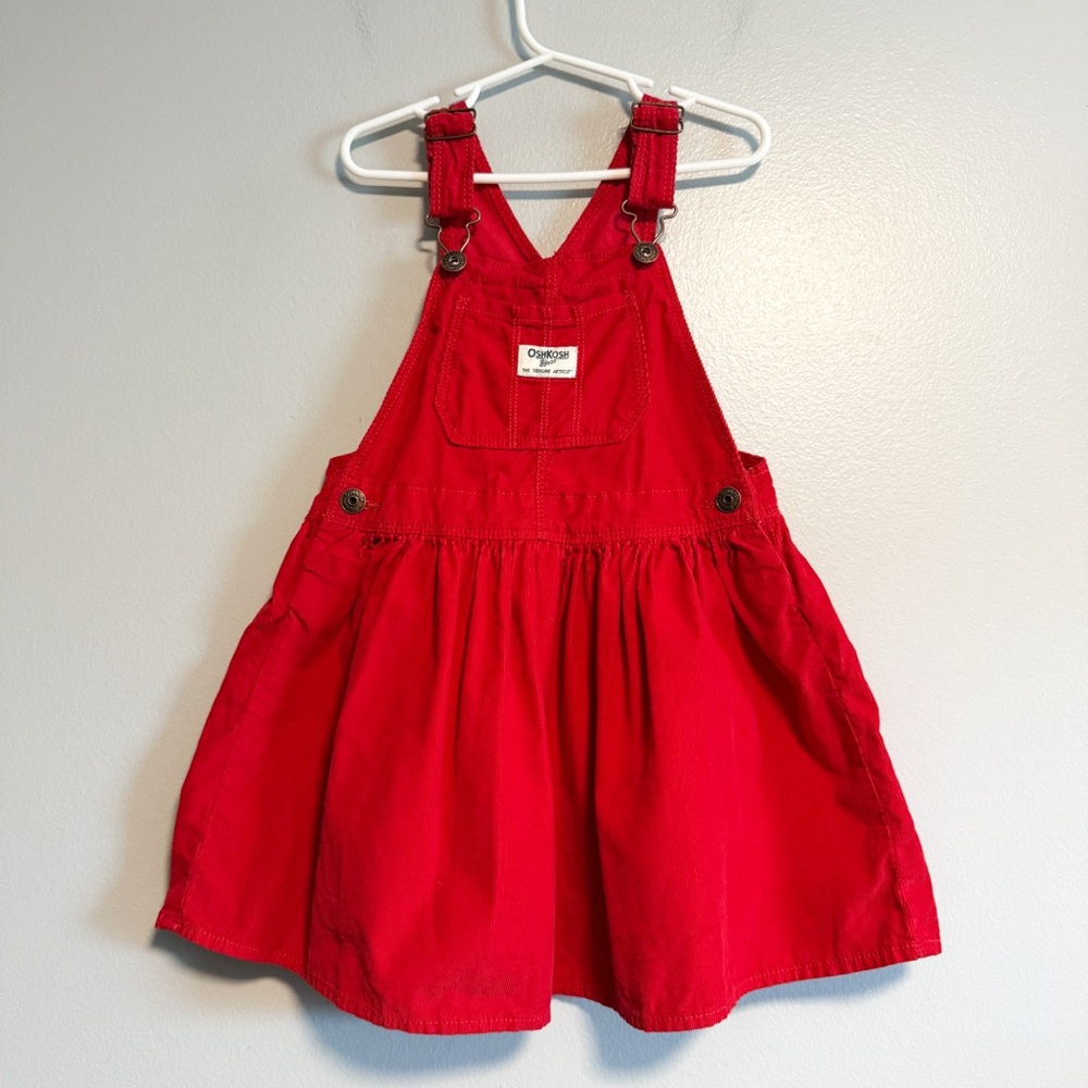 OshKosh B'gosh Bright Red Kids Corduroy Overall Dress Size 5T